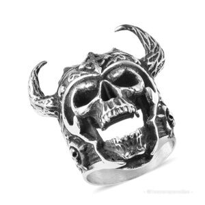 Black Oxidized Tribal King Skull Men's Ring